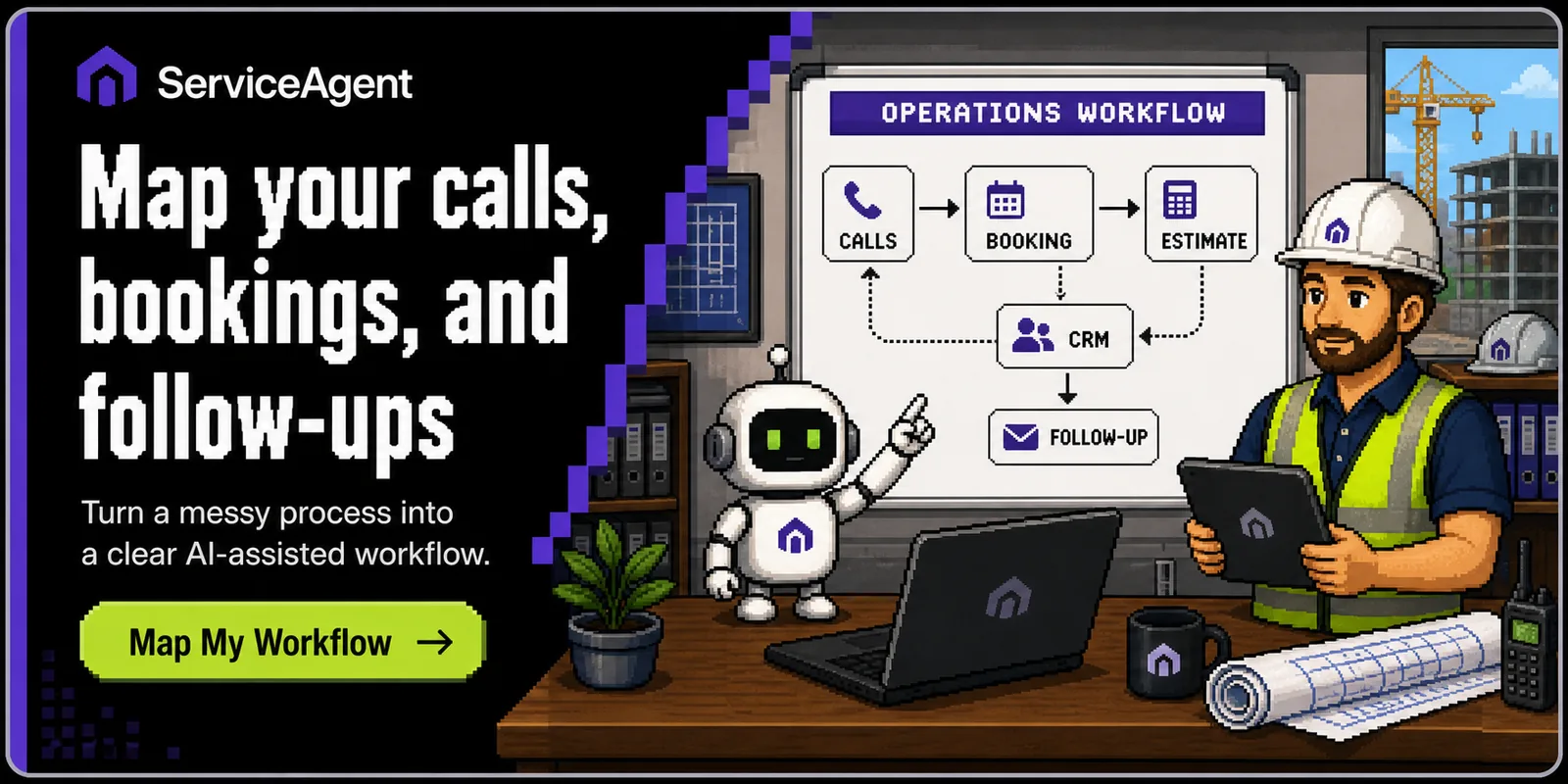 Map your calls, bookings, and follow-ups with ServiceAgent AI