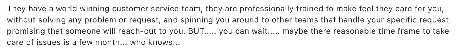FieldPulse customer review criticising support that redirects between teams without resolving the issue